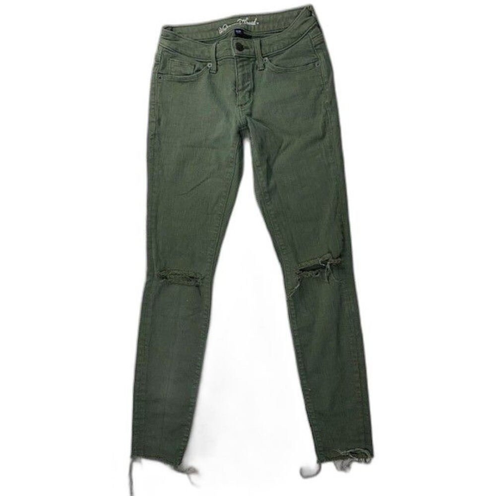 Universal Thread Size 00 Womens Jeans Green Skinny Distressed Raw Hem Stretch